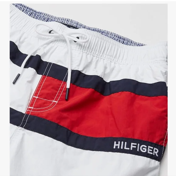 Tommy Hilfiger Men's 7” Flag Swim Trunks with Quick Dry White Size XL 🆕 - Picture 5 of 10